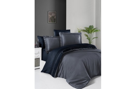 Euro bed linen First Choice Serenity Dark Gray Navy Blue Satin