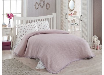 Двоспальний Євро комплект з покривалом-піке Gold Soft Life Pink Туреччина