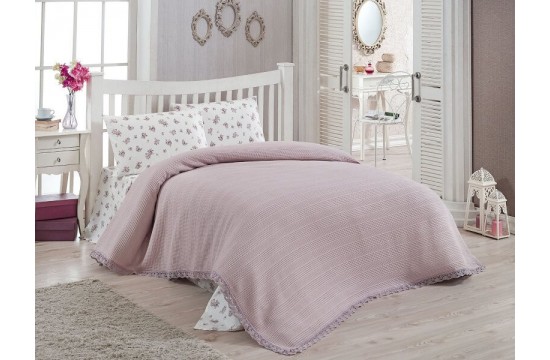 Euro bedding set with pique bedspread Gold Soft Life Pink