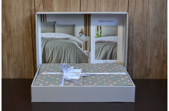 Single bed set First Choice Homesko Eldon Green Ranfors / fitted sheet