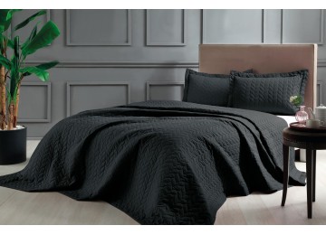 Quilted bedspread TAC Glory Black 250x260cm + two pillowcases 50x70cm