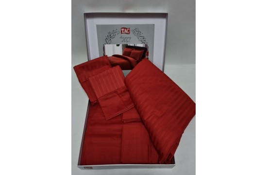 Двуспальный King Size комплект TAC Premium Basic Red Сатин-Stripe Турция