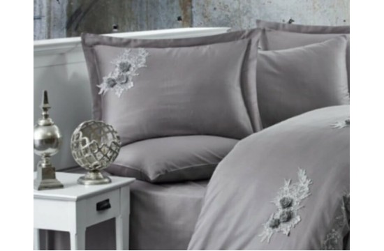 Turkish bed linen euro Dantela Vita Safir Antracit satin with lace