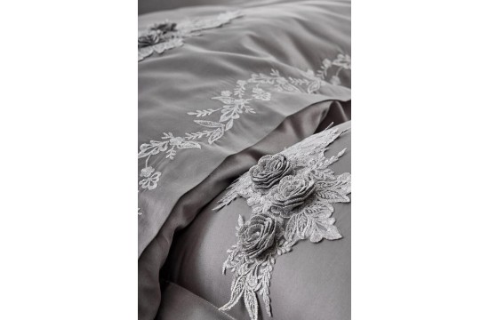Turkish bed linen euro Dantela Vita Safir Antracit satin with lace