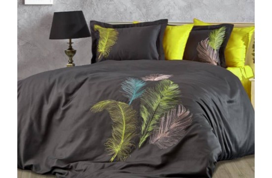 Turkish bed linen euro Dantela Vita Iz Antracit-Green satin with embroidery