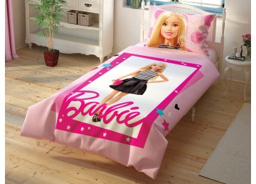 Детский и подростковый комплект TAC Barbie Cek Ранфорс с простынью на резинке