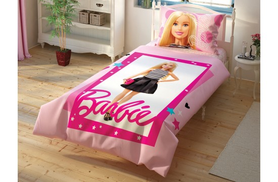 Детский и подростковый комплект TAC Barbie Cek Ранфорс с простынью на резинке