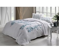 Bed linen set with a pique bedspread TAC Ronna Mint one-and-a-half with a sheet with an elastic band