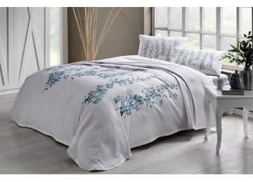 Bed linen set with a pique bedspread TAC Ronna Mint one-and-a-half with a sheet with an elastic band