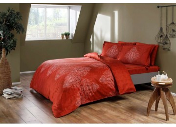 Семейный комплект постельного белья TAC Caledon Red Satin-Digital