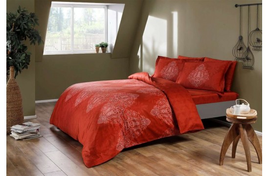 Семейный комплект постельного белья TAC Caledon Red Satin-Digital