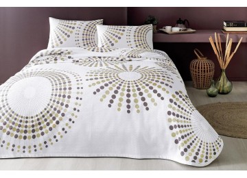 Bedding set with a pique bedspread TAC Moon Brown one and a half with a sheet with an elastic band