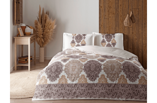 One and a half bedding set satin TAC Carina Brown with an elastic sheet