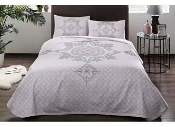 Комплект постельного белья с покрывалом-пике TAC Elegance Lilac полуторный с простынью на резинке