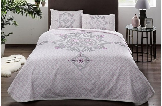 Комплект постельного белья с покрывалом-пике TAC Elegance Lilac полуторный с простынью на резинке