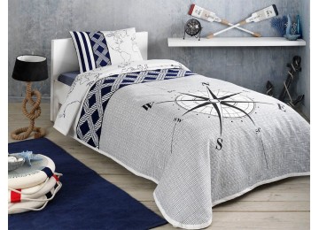 Set with bedspread-piqué TAC Navi euro: sheet with elastic band + pique + pillowcases