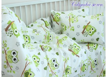 Дитячий комплект в ліжечко Совушка зелена ранфорс 100% бавовна