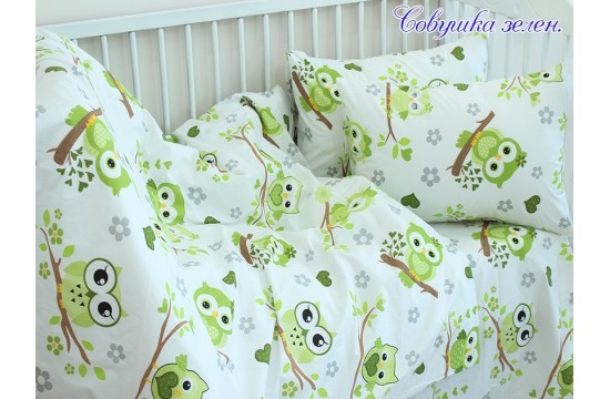 Детский комплект в кроватку Совушка зеленая ранфорс 100% хлопок