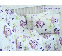 Baby set in the crib Owl lilac ranfors sheet with elastic band