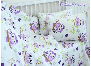 Baby set in the crib Owl lilac ranfors sheet with elastic band