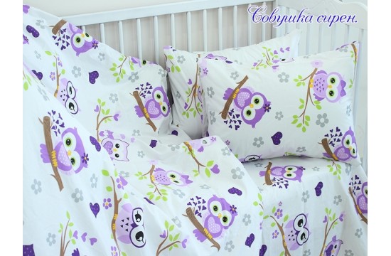 Baby set in the crib Owl lilac ranfors 100% cotton