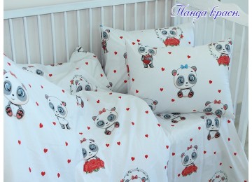 Baby bed set Panda red ranfors sheet with elastic band
