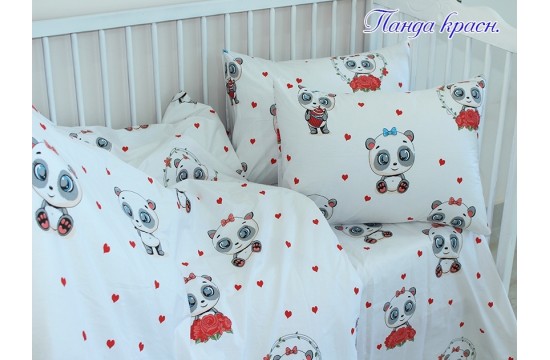 Baby bed set Panda red ranfors sheet with elastic band