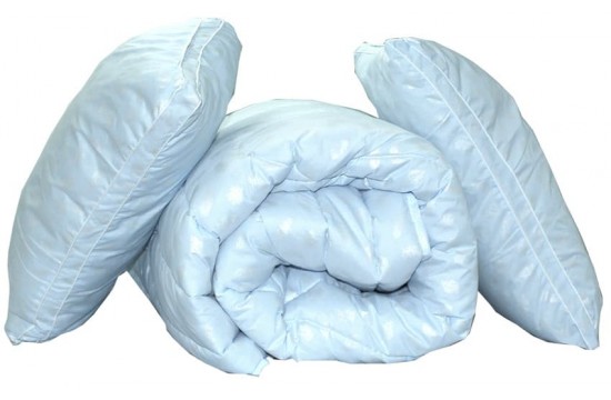 Комплект одеяло двуспальное + 2 подушки 70х70 лебяжий пух Голубой ТАГ текстиль