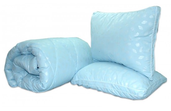 Комплект одеяло полуторное + 2 подушки 50х70 лебяжий пух Голубой ТАГ текстиль
