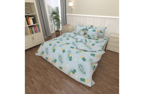 Bedding set Pineapple gray coarse calico euro with a sheet with an elastic band