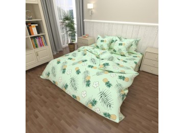 Bedding set Pineapple salad coarse calico euro with a sheet with an elastic band