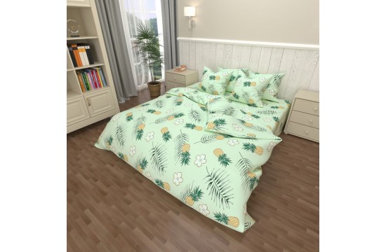 Bedding set Pineapple salad family coarse calico with an elastic sheet