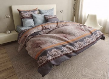 Bedding set Autumn garden coarse calico euro with a sheet with an elastic band