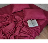 Bed set MULTI stripe satin WINE one-and-a-half with elastic band
