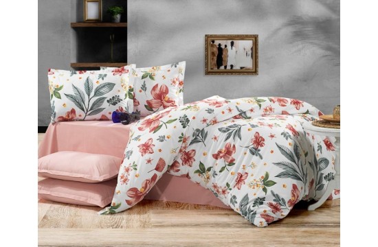 Bedding set Oasis coral cotton 100% one and a half with an elastic band