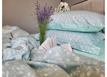 Bed linen Provence aquamarine cotton 100% double with elastic
