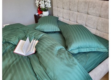 MULTI Stripe satin EMERALD euro set of sheets with elastic