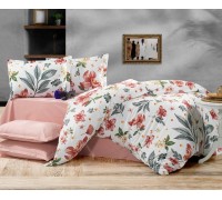 Bedding set Oasis coral cotton 100% double with elastic band