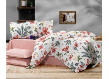 Bedding set Oasis coral cotton 100% double with elastic band