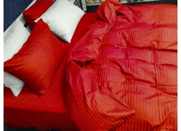 Bed linen stripe satin ELITE RED one and a half