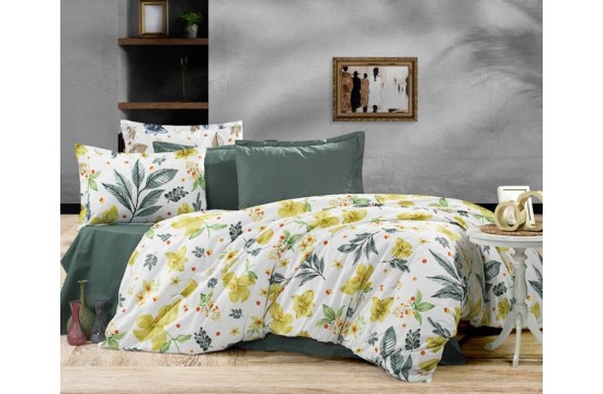Bedding set Oasis green cotton 100% double with elastic