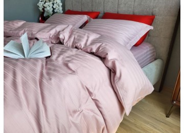 Bed linen MULTI satin stripe POWDER ROSE euro with fitted sheet