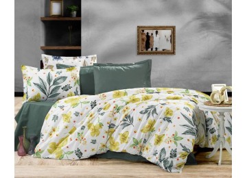Bedding set Oasis green cotton 100% euro with elastic band