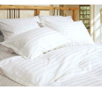 Bed linen stripe satin PREMIUM, WHITE double with elastic band