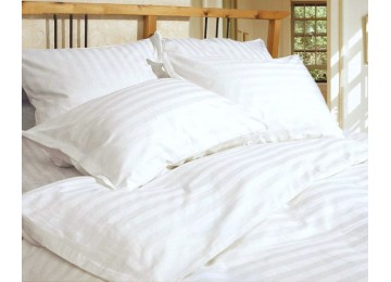 Bed linen stripe satin PREMIUM, WHITE double with elastic band