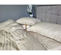 Stripe satin PREMIUM, BEIGE 2/2 cm one and a half set of sheets with elastic