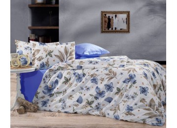 Bedding set Oasis blue cotton 100% euro with elastic band