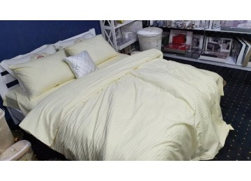 Элитный постельный комплект Сатин Stripe ELITE CHAMPAGNE двуспальный с простынью на резинке