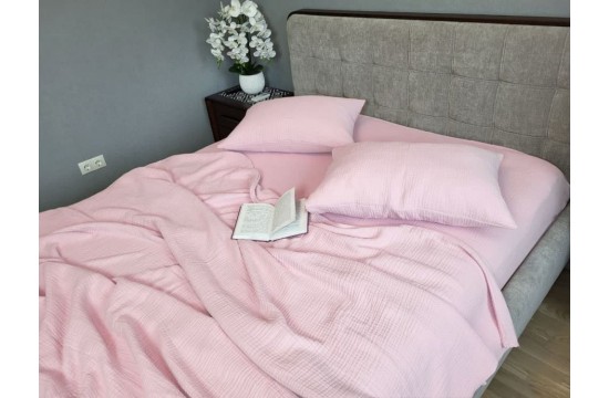 PINK, muslin double sheet set with elastic