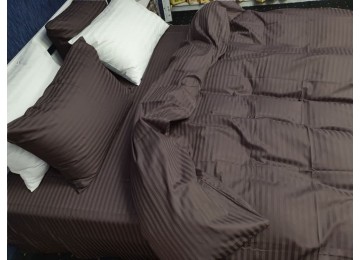 Set stripe satin ELITE, CHOCOLATE1/1cm one and a half with a fitted sheet